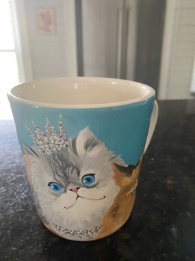 Ironstone Blue Cat Illustration Ceramic Mug - Unbranded